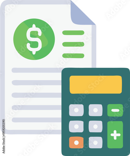 Financial document with a dollar sign and calculator shown
