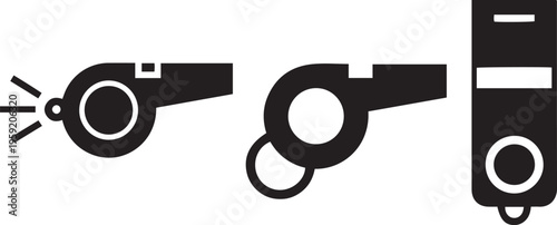 Three black whistle on a white background silhouette black and white signal sound