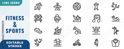 Fitness and Sports icon set. Editable Stroke Vector Set. Line Icon.