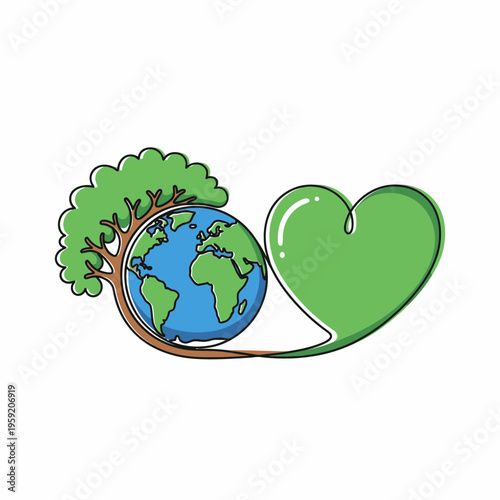 Earth Globe with Tree and Heart.