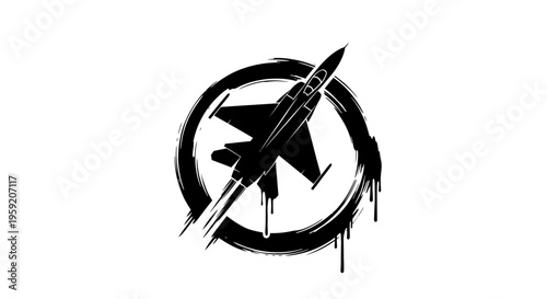 Black and white vector graphic of a rocket ship with a star inside a circle symbolizing innovation and exploration in space technology
