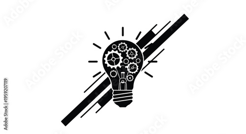 Illuminated lightbulb filled with intricate gears, symbolizing innovation and a bright new idea.