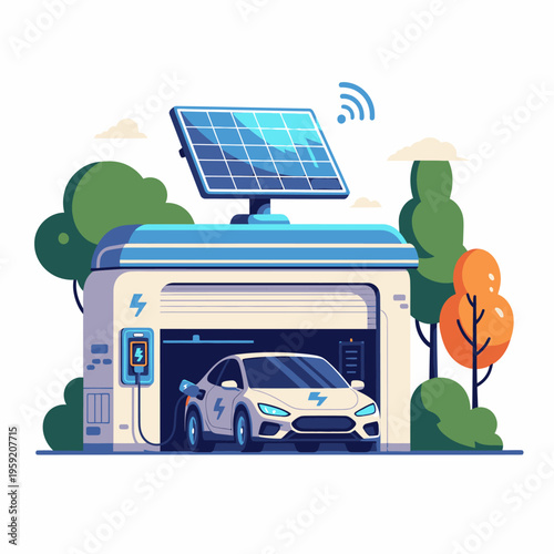 Electric car charging at solar station.