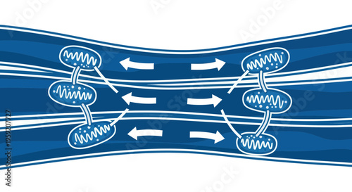 Abstract DNA Double Helix Structure with Arrows, Blue Scientific Background