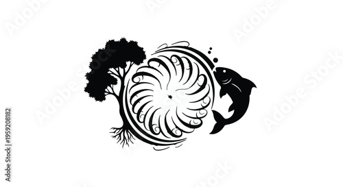 Symbolic representation of nature's balance and renewable energy innovation