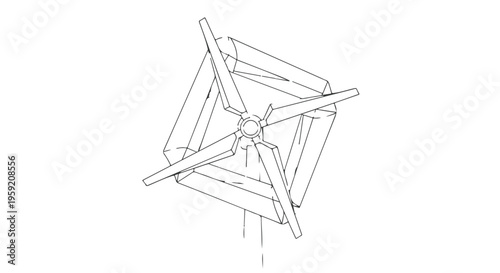 Abstract geometric structure with rotating blades, symbolizing innovation and movement