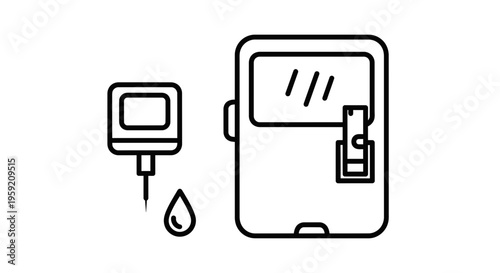 Medical Device Icon: Blood Glucose Meter and Test Strip