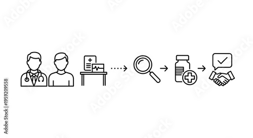 Medical research and development process, from doctor consultation to vaccine discovery and approval