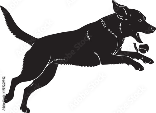 Black silhouette of a dog running quickly to the right, Generative Ai