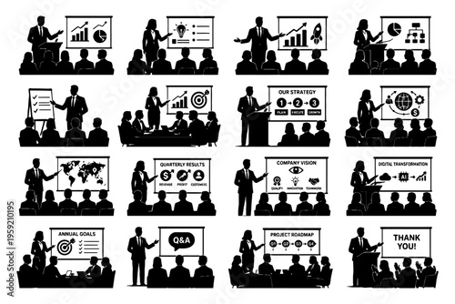 Business presentations: strategies, goals, and analyses in corporate meetings.
