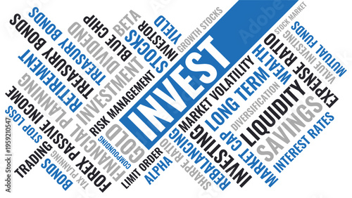 Invest Word Cloud Design for Poster, Wall Art, Finance Education Banner, Classroom Decor. Invest diagonal green finance typography