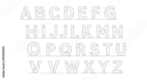 A vector graphic illustration of the alphabet in a modern, minimalist line art style