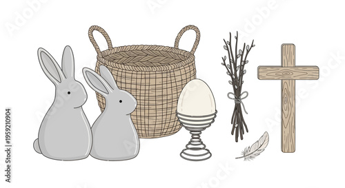 Easter celebration with traditional symbols and decorative items