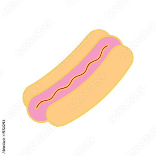 Hot Dog Vector Illustration Isolated on White Background. Fast Food Icon Design