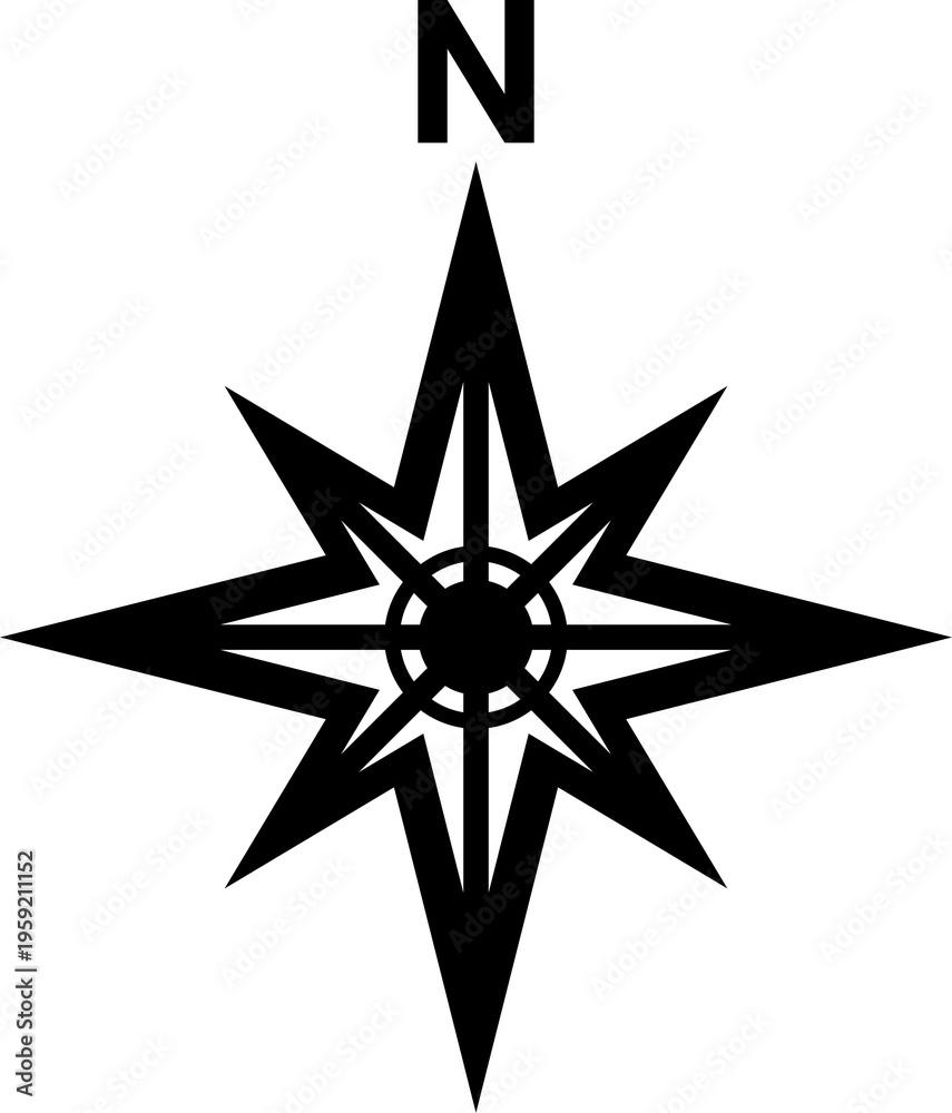 Obraz premium Black north symbol for map. Direction sign