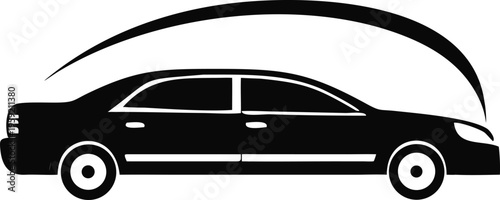 Sleek black sedan car silhouette with a curved arc above