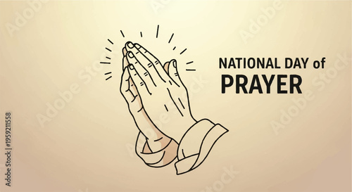 Hands in prayer on national day of prayer clasped together in faith and spirituality with a simple line art style