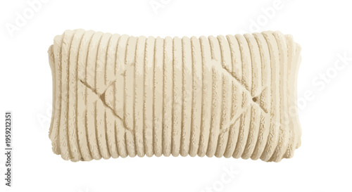 Beige ribbed decorative throw pillow.