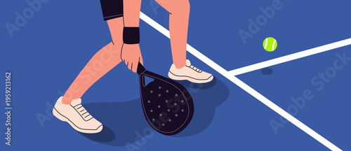 Flat vector illustration of a padel tennis player preparing to hit the ball. Modern minimal style with clean shapes and bold colors, ideal for sports themes, fitness campaigns, posters, web banners