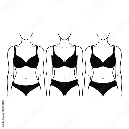An illustration of three female figures in black lingerie