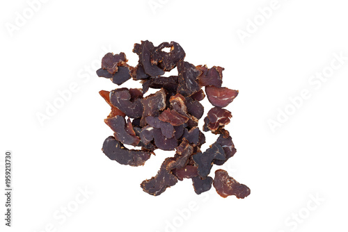 Sliced kudu biltong dried game meat isolated on transparent background South African snack PNG