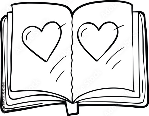 An open book with two hand drawn heart shapes emerging