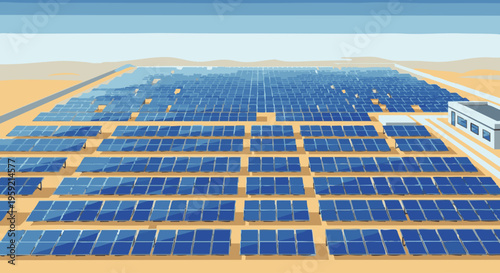 Large solar panel array in a desert landscape under clear blue sky solar panels renewable energy sunlight
