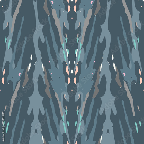 Ikat batik print modern style, shibori fabric design. Tribal embroidery ethnic seamless pattern. Vintage endless repeat ornament. Traditional folk ikat texture. Vector watercolor geometric background.