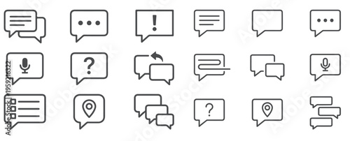 Chat Icon Set – Editable Line Icons for Messaging, Live Chat, Online Communication and Chat Bubbles