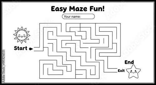 Photos A simple maze for kids with a smiling sun and star