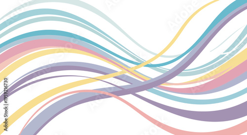 A colorful abstract vector graphic featuring wavy lines in pastel shades on a white background