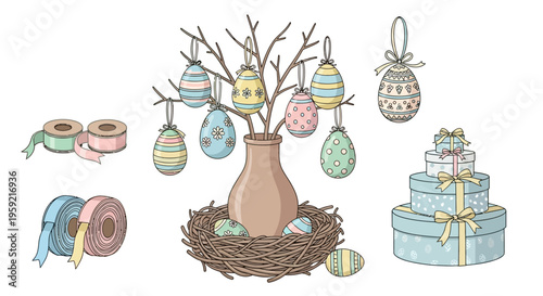 Whimsical springtime celebration with pastel-themed decorations and treats