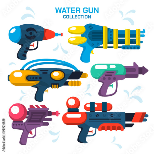 set plastic water guns flat style