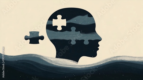 abstract human head with puzzle pieces and mental health concept