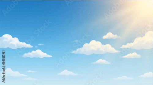 Sunny Sky, Blue Horizon, White Clouds, Weather Background