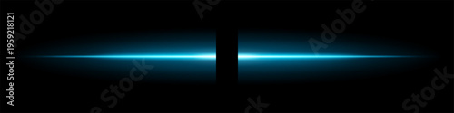 Fotografie Abstract dark background with intense green horizontal light beam glowing in the center