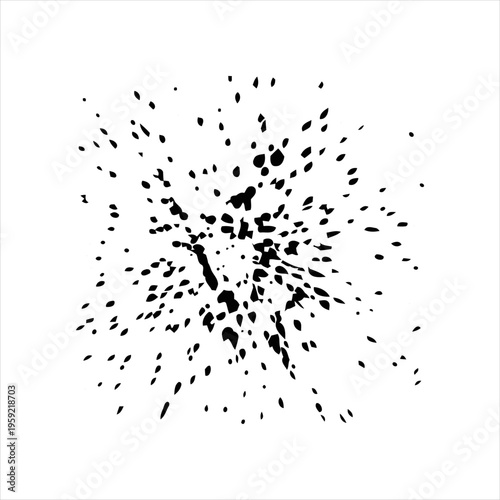 Black ink splatter collection isolated on white background. Abstract paint splash set with various shapes and textures, suitable for grunge design, artistic backgrounds, overlays, and creative graphic