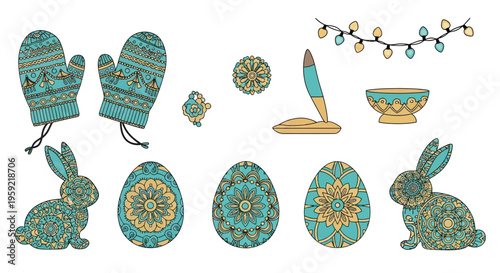 Whimsical collection of spring-themed embroidered and decorative items