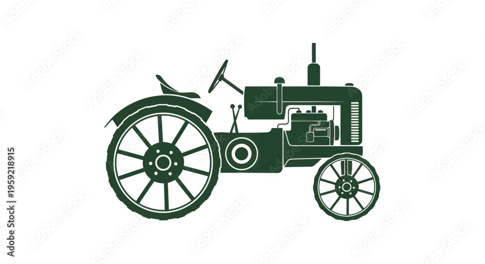 Fototapeta premium Vintage Tractor Silhouette Icon, Retro Farming Vehicle, Agricultural Machine