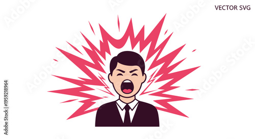 Angry businessman shouting with red explosion effect, stress, frustration, negative emotion