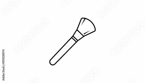 Simple Line Art Icon of a Makeup Brush, Isolated on White Background