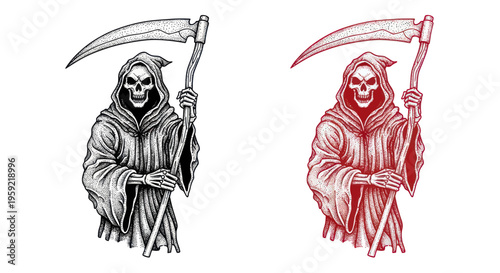 Grim Reaper with Scythe, Symbol of Death and Mortality, Illustration