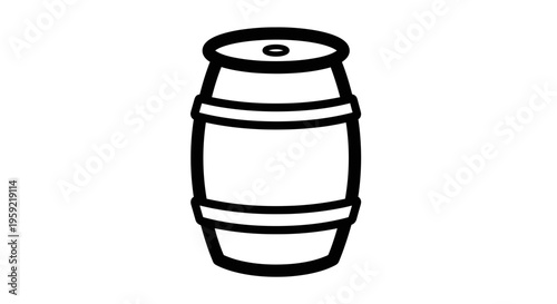 Simple Line Art Icon of a Wooden Barrel