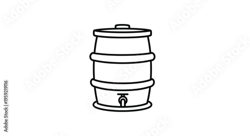 Simple Line Art Icon of a Wooden Barrel with a Tap