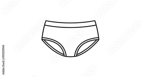 Simple Line Art Icon of Women's Underwear, Briefs, Panties, Undergarment, Isolated on White Background