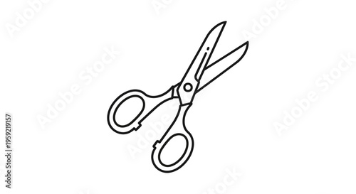Simple Line Art Icon of Open Scissors, Isolated on White Background