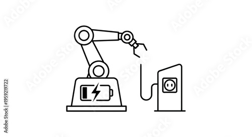 Robotic Arm Charging Electric Vehicle Battery, Industrial Automation Concept