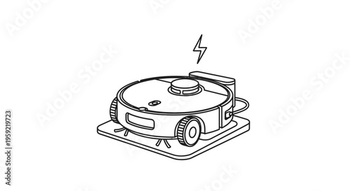 Robot Vacuum Cleaner Charging on Docking Station with Lightning Bolt Icon