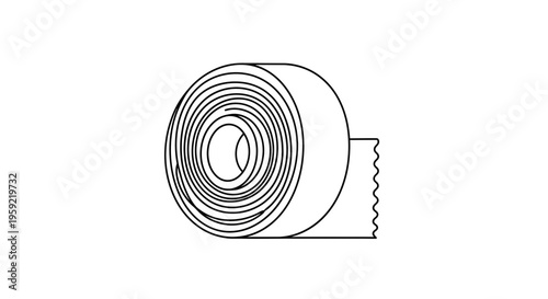 Roll of Adhesive Tape, White, Isolated on White Background, Simple Line Art Icon