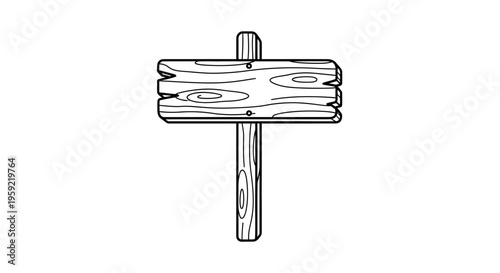 Rustic Wooden Signpost with Weathered Planks, Blank for Custom Text